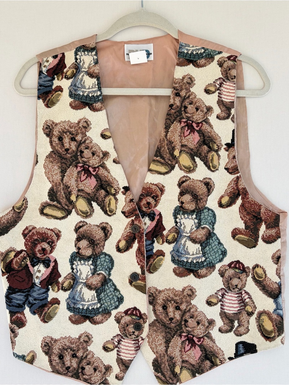 VTG 90s Paul Harris Design  teddy bears vest LARGE tapestry embroidered cottage